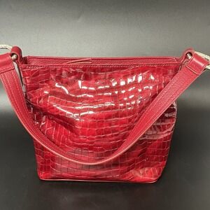 Brighton Handbag Red Patent Leather Croc Embossed Shoulder Handbag Designer